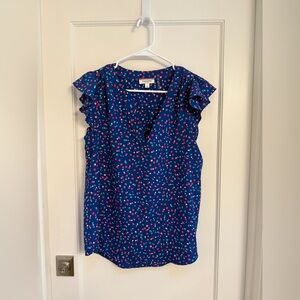 ANDREE BY UNIT Blue and Pink Ruffle Sleeve Blouse Size Small